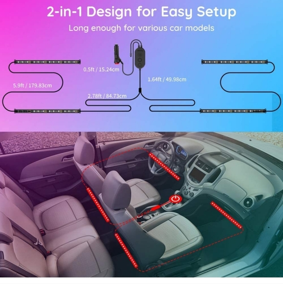 RGB Car LED Lights with 32 Colors, 10 Scene Modes, Music Sync LED Lights for Car - Picture 5 of 8